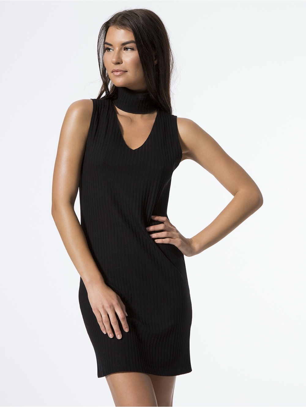 LNA Women’s XS Liri Black Detached TuoRibbed Cut Out Dress NEW